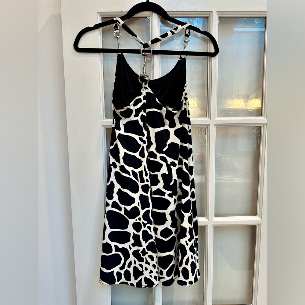 Vintage Cache Black & White Giraffe Print Dress Snaffle Horse Bit Metal Size 2 - Picture 4 of 10